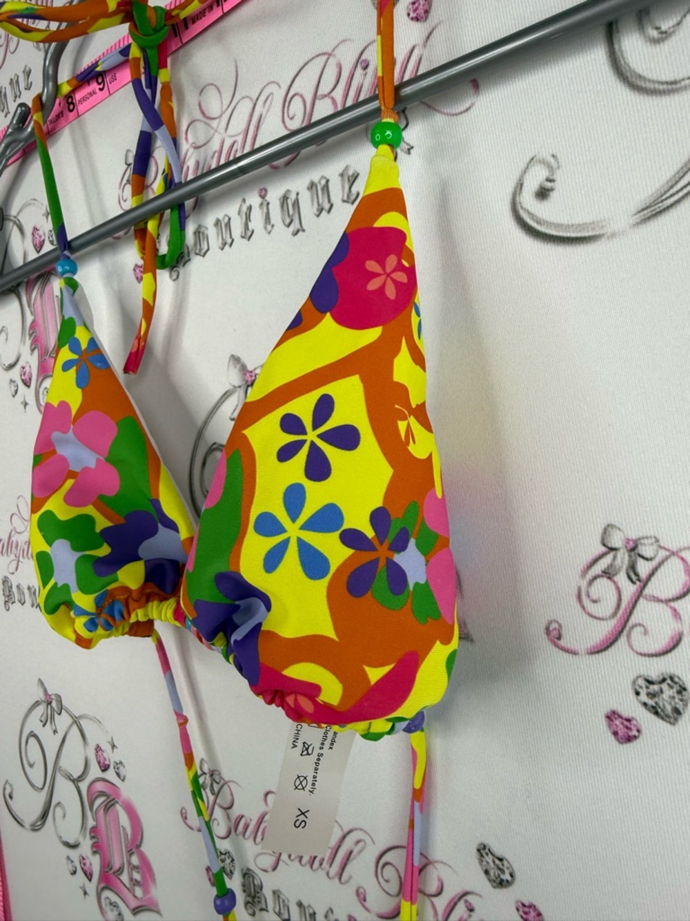 Bikini top beaded beads rainbow flowers y2k Floral Triangle Bikini Top - Picture 4 of 9